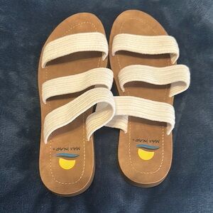 White and Tan Multi-Strap Sandals with Flat Sole